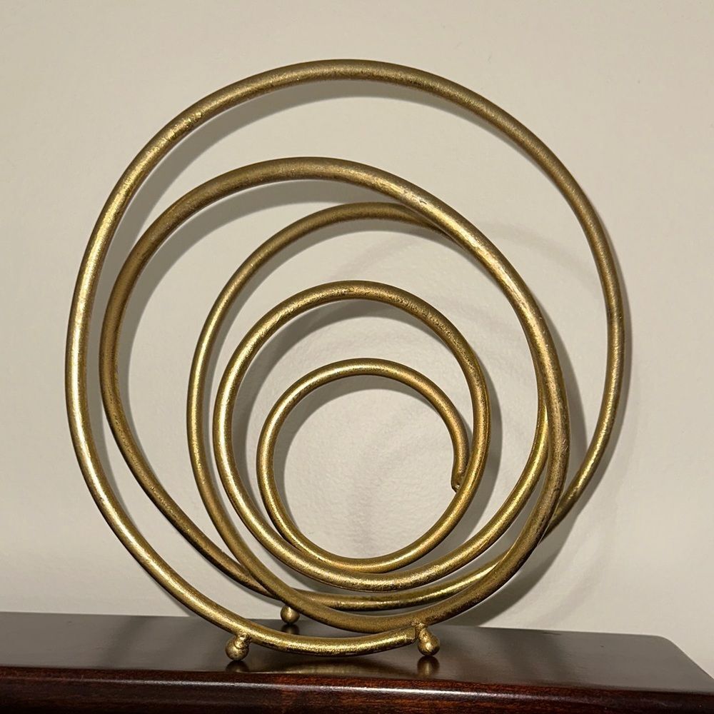AT HOME Metal Gold Tone 10 inch 3 Studded Circular Swirl Figurine